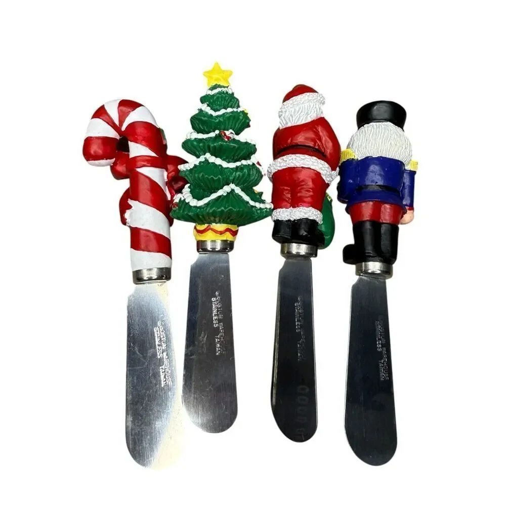 Boston Warehouse Christmas Cheese & Butter Spreaders Set‎ of 4 Resin NEW
